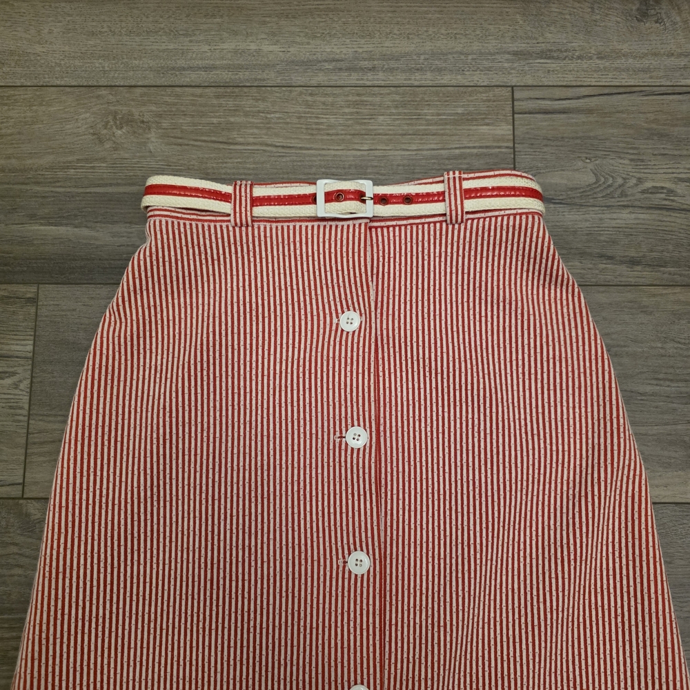 Vtg Skirt Unique Rare 60-70s Graff Californiawear Striped Midi Skirt with Belt - Picture 3 of 6